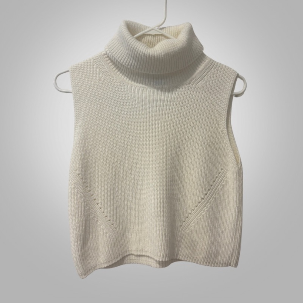 French Connection Mozart Cream Sleeveless Sweater 100% Cotton - Picture 2 of 4